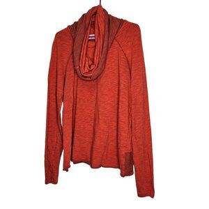 Free People Beach Long-Sleeve‎ Orange Cowl Neck Pullover M Lightweight Oversized